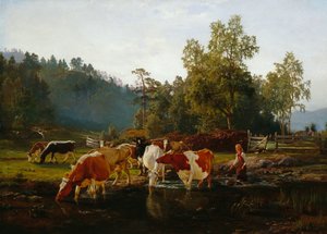 Koeien bij de rivier door Anders Askevold