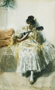 Een Spaanse Meisje die een Mandoline Speelt