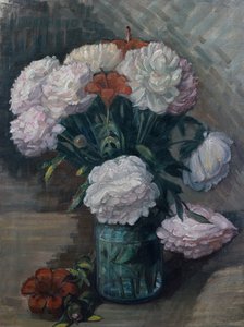 Pioenen en daglelies (olieverf op doek)