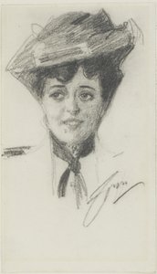 Hoofd van een Jonge Vrouw met Hoed door Anders Leonard Zorn