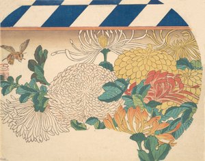 Chrysanten in waaiervormig ontwerp, 1840s