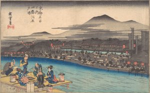 Afkoelen in de Avond bij Shijogawara, ca. 1834 door Ando Hiroshige