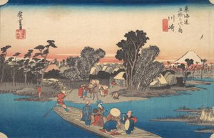 Veerboot over de Rokugo-rivier, ca. 1834 door Ando Hiroshige