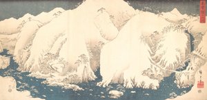 Kiso-bergen in de sneeuw, 1857 door Ando Hiroshige