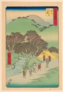 Minakuchi: Beroemde pijnbomen aan de voet van de berg Hiramatsu (Minakuchi, meisho Hiramatsu yama no fumoto) uit de serie 53 stations van Tokaido