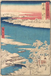 Ochtend na een sneeuwval, de Sumida-rivier, Musashi-provincie, uit de serie Views door Ando Hiroshige