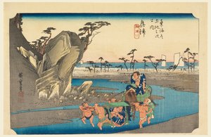 Okitsu-rivier, in De drieënvijftig stations van de Tokaido-weg (Tokaido Gojusan Tsugi-no Uchi)