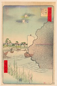 Verspreide dennen langs de Tone-rivier (Tone-gawa, Barabara-matsu) uit de serie Honderd beroemde uitzichten van Edo