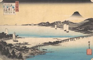 Seta no Sekisho. Zonsondergang, Seta. Meer Biwa