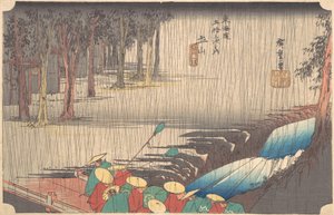 Lente Regen bij Tsuchiyama 50e Station van de Tokaido, 19e eeuw door Ando Hiroshige