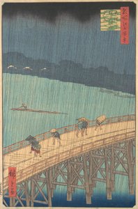 Plotselinge bui over Shin-Ohashi-brug en Atake Ohashi Atake no yudachi, uit de serie..., 1857 door Ando Hiroshige