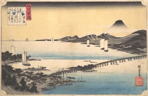 Zonsondergangsgloed bij Seta Seta sekisho, uit de serie Acht Uitzichten van de Omi Provincie, 1834-35