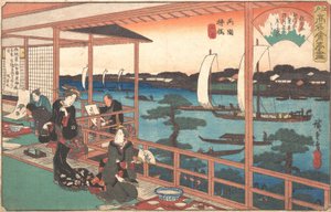 Theehuis bij de Wilgenbrug door Ando Hiroshige