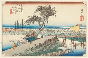 Yokkaichi, rivierlandschap, in De drieënvijftig stations van de Tokaido-weg (Tokaido Gojusan Tsugi-no Uchi) door Ando Hiroshige