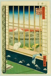 Asakusa-rijstvelden tijdens het festival van de haan door Ando or Utagawa Hiroshige