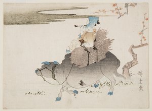 Veehouder en een koe door Ando or Utagawa Hiroshige