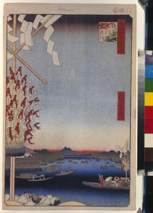Honderd beroemde uitzichten van Edo: Asakusa Rivier, Miyato Rivier, Grote Rivieroever door Ando or Utagawa Hiroshige