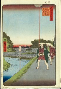 Honderd beroemde uitzichten van Edo: Kinokuni-heuvel en verre uitzicht op Akasaka en de Tameike-vijver door Ando or Utagawa Hiroshige