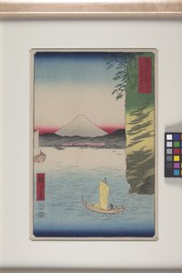 Kersenbloesems in Honmoku, provincie Musashi (Musashi Honmoku No Hana) door Ando or Utagawa Hiroshige