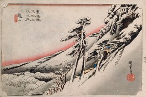 Helder weer na sneeuw, Kameyama", uit de serie "De drieënvijftig stations van de Tokaido"