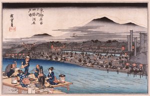 Koelte van de avond aan de Shijo-rivierbedding, uit de serie Beroemde plaatsen van Kyoto