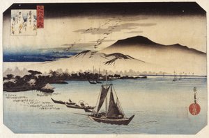 Neerdalende ganzen bij Katada door Ando or Utagawa Hiroshige