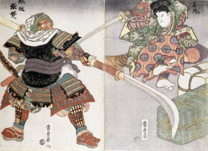 Diptiek van een zwaardgevecht, 19e eeuw door Ando or Utagawa Hiroshige
