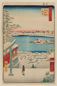 Uitzicht op heuveltop, Yushima Tenjin Shrine door Ando or Utagawa Hiroshige