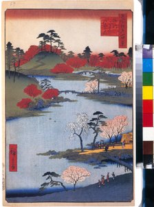 De tuin van de Hachiman-tempel in Fukagawa (honderd beroemde uitzichten van Edo)