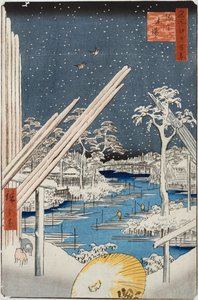 Houthandel in Fukagawa, uit de serie "Honderd uitzichten op beroemde plaatsen in Edo"