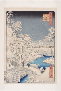 Meguro Drum-brug en Sunset Hill door Ando or Utagawa Hiroshige
