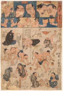 Trainingsbewegingen van sumoworstelaars door Ando or Utagawa Hiroshige