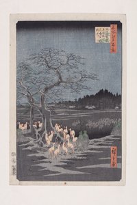 Oudejaarsavond vossenlichten bij de veranderende boom, Ōji door Ando or Utagawa Hiroshige