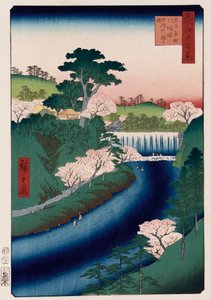 Otonashi-rivierdam, Oji, in de volksmond Grote Waterval genoemd, uit de serie Honderd uitzichten van beroemde plaatsen in Edo