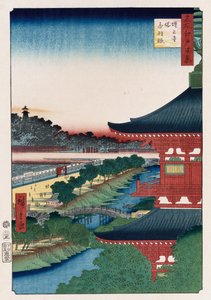 "Pagode van Zojoji, Akabane", uit de serie "Honderd uitzichten van beroemde plaatsen in Edo" door Ando or Utagawa Hiroshige
