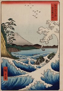 De Zee bij Satta in de provincie Suruga, uit de serie De Zesendertig Zichten op de Berg Fuji door Ando or Utagawa Hiroshige