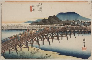 Yahagi-brug door Ando or Utagawa Hiroshige