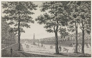 Gezicht op het Franse kamp op het Malieveld te Den Haag ter ere van de troonsbestijging van Lodewijk Napoleon