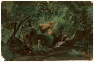 Bosinterieur met een schilder, Civita Castellana