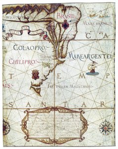 Kaart van Zuid-Amerika, in Universa ac Navigabilis Totius Terrarum Orbis Descriptio 1559