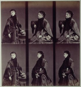Portret van Sarah Bernhardt (1844-1923) in stadskostuum door Andre Adolphe Eugene Disderi