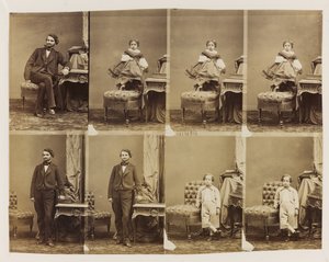 Portretten zittend 41494: Dokter Magnan en zijn zoon en dochter, ca. 1861 (albumine print (8 ongesneden cartes de visite)) door Andre Adolphe Eugene Disderi
