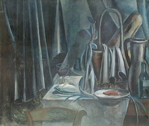 Stilleven met broodmand, kan en wijnglas door Andre Derain