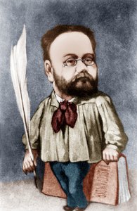 Spotprent van de Franse schrijver Emile Zola (gravure) door Andre Gill