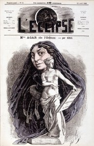 Mademoiselle Agar (van de Odéon) Actrice bij de Franse Academie. Tekening door Gill in de Eclipse door Andre Gill