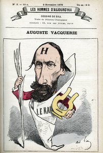 Portret van Auguste Vacquerie (1819-1895), Franse dichter, toneelschrijver en journalist. Cartoon door Gill, Parijs. door Andre Gill