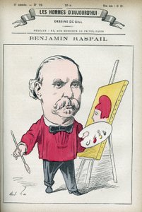 Portret van Benjamin Raspail (1823-1899), een Franse schilder en politicus, hij was de oorsprong van de wet die 14 juli tot nationale feestdag maakte. Cartoon door Gill, Parijs. door Andre Gill