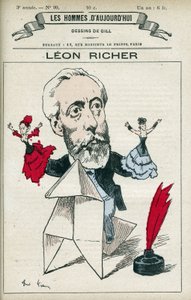 Portret van Leon Richer (1824-1911), een Franse journalist en intellectueel, hij richtte de Association pour le droit des femmes en de Ligue française pour le droit des femmes op in 1882. Karikatuur door Gill, Parijs