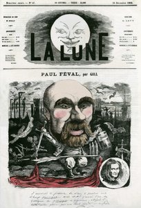 Portret van Paul Féval (1816-1887), Franse schrijver. Cartoon door Gill, in 