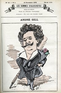 Zelfportret van Andre Gill (1840-1885), Franse cartoonist en illustrator. Cartoon in 